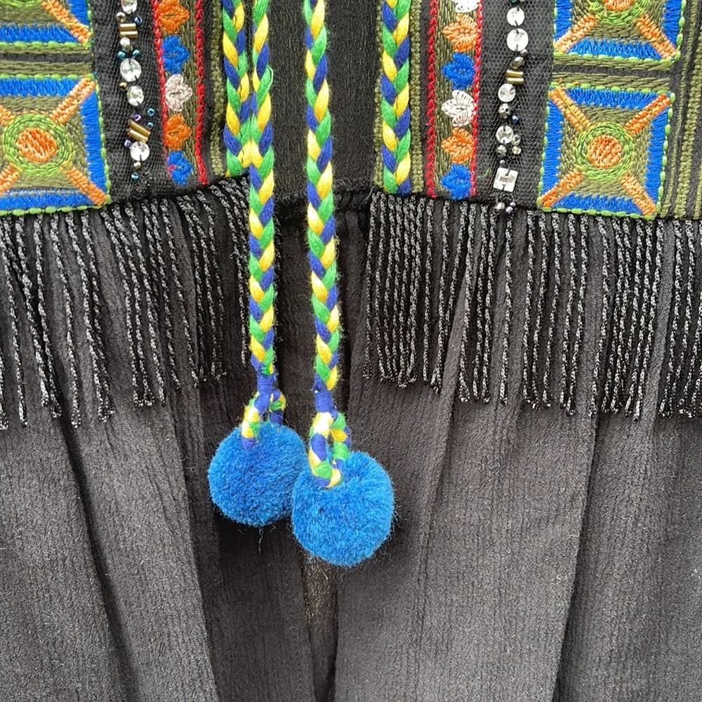 Anthropologie Dor Dor Couture Embroidered Beaded Rhinestone Fringe Shacket Top - Picture 8 of 16